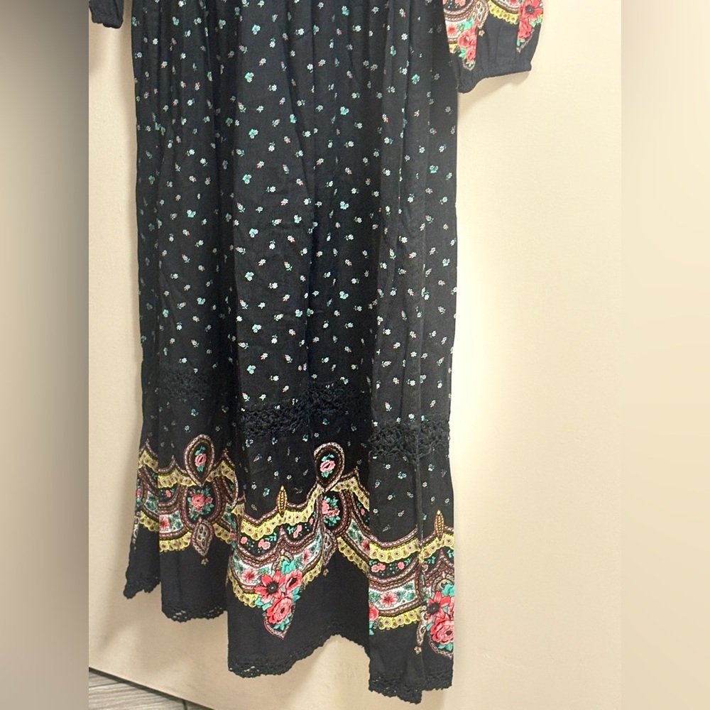 Chasing Unicorns Bohemian Black Floral Long Sleeve Dress size Large - Picture 12 of 13